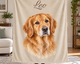 Personalized Pet Portrait Flannel Blanket, Dog or Cat Picture with Custom Name & Solid Color, Custom Name Couch Throw, Personalized Pet Gift
