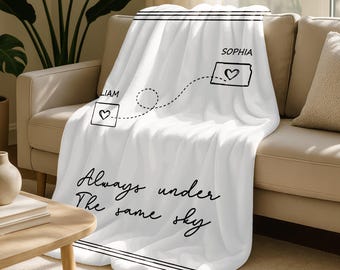 Manta personalizada para parejas de larga distancia, manta personalizada de estado a estado, regalo de San Valentín, regalo de aniversario, regalo para relaciones a distancia