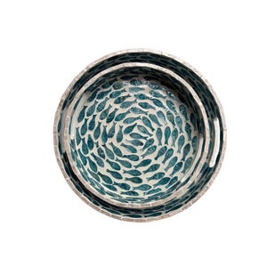 Handmade Round Shell Inlay Tray – Mother of Pearl Decorative Serving Tray, Elegant Coffee Table Organizer, Luxury Vanity Tray, Gift Idea