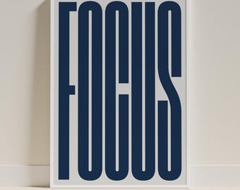 Lámina decorativa FOCUS - Póster motivacional con tipografía - Decoración de oficina para la productividad - Descarga digital