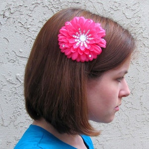 Hot Pink Sparkly Rhinestone Flower Barrette image 3