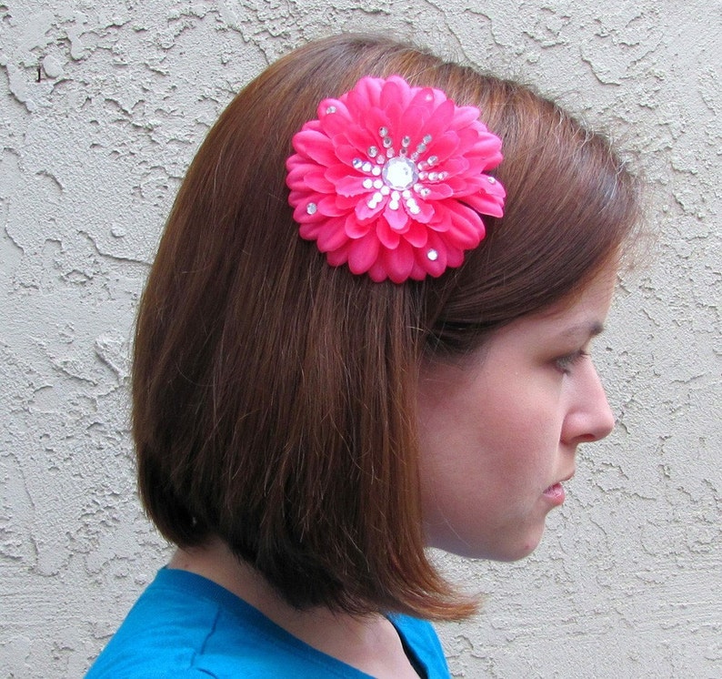 Hot Pink Sparkly Rhinestone Flower Barrette image 3