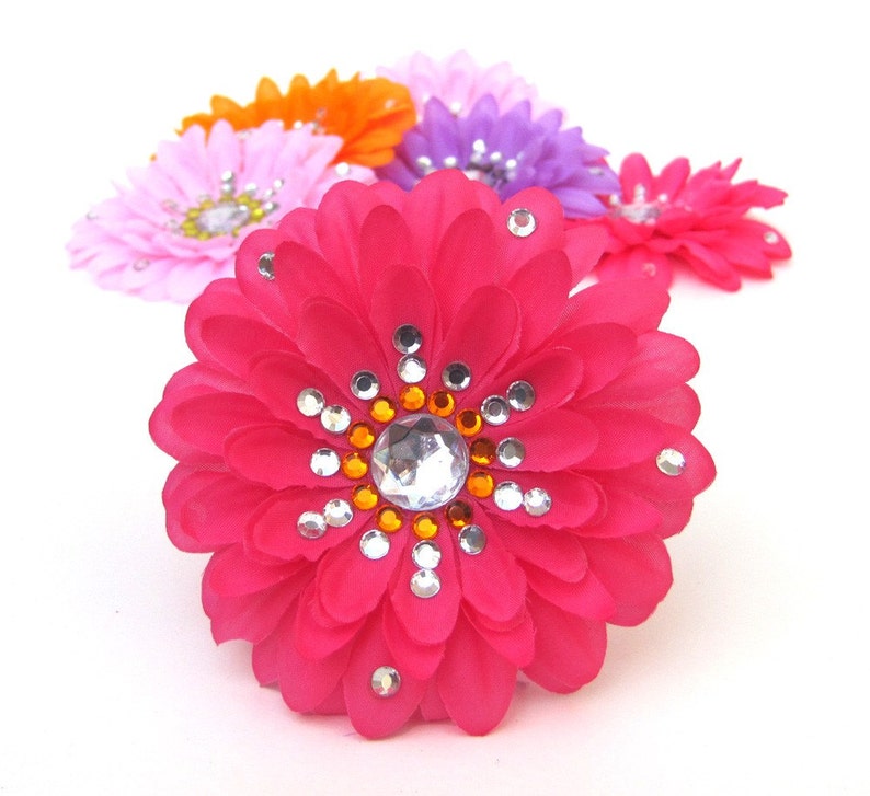 Hot Pink Sparkly Rhinestone Flower Barrette image 2