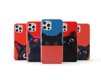 Black Cat Phone Case Funny Cute Animal Phone Cover for iPhone 16 Pro Max 15 14 13 12 11 X 8 7 6 Plus Samsung S25 Ultra S24 S23 S22 S21 S20