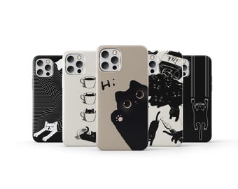 Funda de teléfono con diseño de gato negro, divertida y adorable, para iPhone 16 Pro Max, 15, 14, 13, 12, 11, X, 8, 7, 6 Plus, Samsung S25 Ultra, S24, S23, S22, S21 y S20.