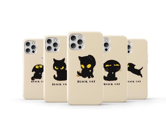 Black Cat Phone Case Funny Cute Animal Phone Cover for iPhone 16 Pro Max 15 14 13 12 11 X 8 7 6 Plus Samsung S25 Ultra S24 S23 S22 S21 S20
