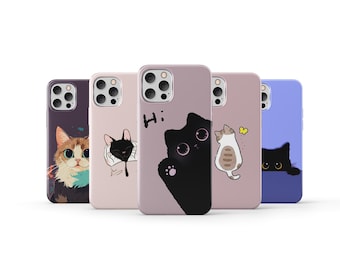 Black Cat Phone Case Funny Cute Animal Phone Cover for iPhone 16 Pro Max 15 14 13 12 11 X 8 7 6 Plus Samsung S25 Ultra S24 S23 S22 S21 S20