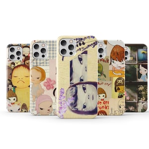 May include: Five phone cases with diverse artistic designs. The cases showcase illustrations of cartoon characters, floral motifs, and abstract art. Each case has a distinct colour scheme, with a blend of pastel and vibrant shades.
