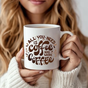 Coffee lover ceramic mug with brown retro design aesthetic gift for coffee drinkers barista kitchen decor coffee tea hot chocolate 11 oz cup