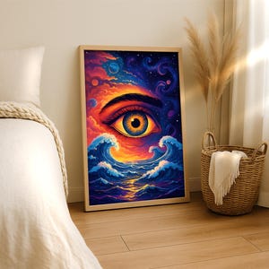 The Cosmic Eye Wall Art – Psychedelic Digital Print | Surreal Trippy Eye Poster for Meditation Room & Spiritual Decor