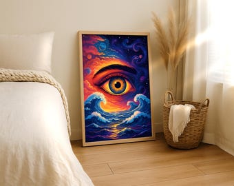 Psykedelisk ögonväggkonst: Surrealistiskt kosmiskt tryck (digital nedladdning)