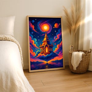 Psychedelic Sky Temple Print: Surreal Meditation Art (Digital Download)