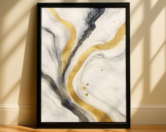 Black and Gold Abstract Wall Art – Luxury Modern Digital Print for Home Decor