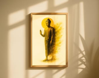 Golden Buddha Print: Spiritual Zen Meditation Art (Digital Download)