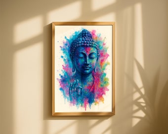 Watercolor Buddha Print: Colorful Zen Meditation Art (Digital Download)