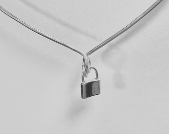 Discreet Handmade Sterling Silver Day Collar Choker with Padlock