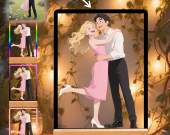 Romantic Custom AI Portrait Photo Lamp Acrylic Night Light, Art Picture Light Up Sign Plaque with Wood Stand, Anniversary Valentines Gift