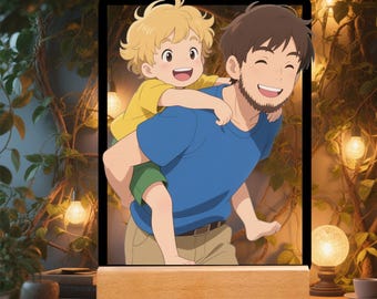 Custom Cartoon AI Portrait from Photo, Family Cartoon Portrait, Personalized Gift, Custom Acrylic Plaque Night Light, Gift for Father's Day