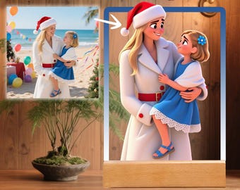 Personalized Figurine for Christmas Mom, Custom AI Portrait From Photo Acrylic Plaque Desk Plate Anniversary Wedding Gift for Men Women