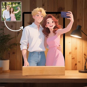 Personalized Cartoon Couple AI Portrait Gift, Custom Lovers Cartoon Portrait Night Light, Cartoon Wall Art, Custom Night Light Artwork Gift