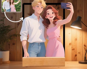 Personalized Cartoon Couple AI Portrait Gift, Custom Lovers Cartoon Portrait Night Light, Cartoon Wall Art, Custom Night Light Artwork Gift