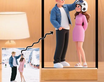 Custom AI Cartoon Portrait from Photo | Personalized Couple & Family Cartoon Illustration | Unique Custom Night Light Plaque Gift Idea