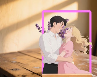 Custom AI Generated Artwork Photo Lamp, Personalized Portrait Night Light, Light Up Picture Plaque Frame for Couple, Valentine's Day Gifts