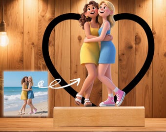 Custom Cartoon Portrait Acrylic Plaque, Family Illustration, Dad Birthday Gift, Personalized Gift for Dad, AI Portrait, Gift for Sister