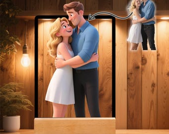 Custom Couple Portrait Night Light, AI Generated Cartoon Portrait Artwork , Gift For Christmas, Family Illustration , Portrait From Photo