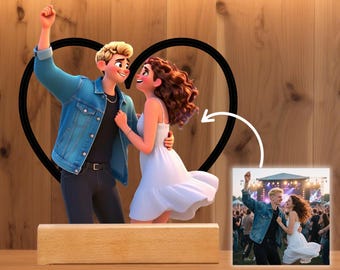 Custom Portrait from Photo, AI Generated Cartoon Portrait Couple Drawing, Personalized Acrylic Plaque Night Light for Wedding Valentine Day