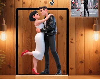 Cute Custom Cartoon Animation Acrylic Plaque with Wooden Base, Personalized Family Portrait, AI Generated Cartoon Portrait From Photo