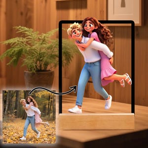 Personalized Cartoon Style Portrait Gift, Custom Cartoon Portrait Night Light, Valentine&#39;s Day, Custom Photo Acrylic Frame, Gifts for Couple