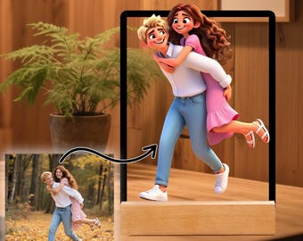 Personalized Cartoon Style Portrait Gift, Custom Cartoon Portrait Night Light, Valentine's Day, Custom Photo Acrylic Frame, Gifts for Couple