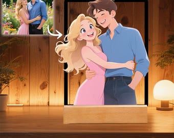 Personalized AI Generated Acrylic Plaque Cartoon Wall Art, Custom Lovers Cartoon Portrait, Gift for Christmas, Gift for Valentine's Day