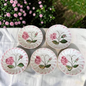 Vintage Blue Ridge Ridge Rose Plates Set of 5, Pink Floral Bread Plates, Hand Painted Southern Potteries, Cottage Wall Decor