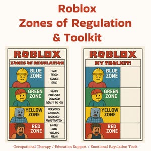 Roblox Emotional Regulation - Zones of Regulation, Emotional Toolkit / Strategies, Zones of Regulation Cards, Wellbeing