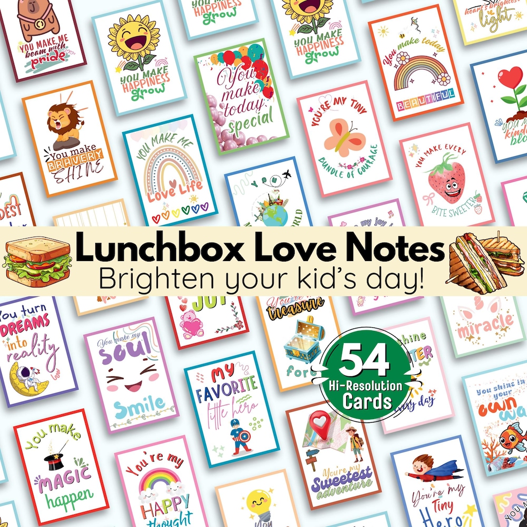 Lunch Box Notes for Kids Printable, Kindergarten Preschool Lunchbox ...