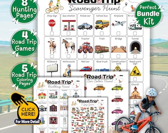 Road Trip Games Bundle: Kids Scavenger Hunts, I Spy, Word Search (PDF Activity Kit)