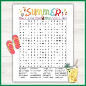 Summer Drinks Word Search Puzzle: Printable Beach Party Game (PDF Download)