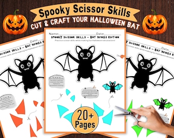 Halloween Scissor Geschicklichkeitsübungen, gruselige Schneideaktivität für Kleinkinder, mehr als 25 Seiten