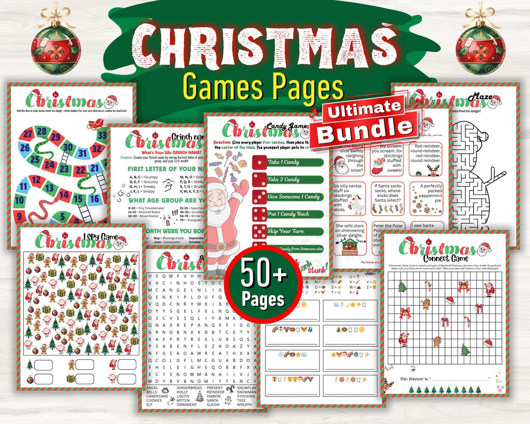 50+ Printable Christmas Games Bundle | Family, Kids & Holiday Party Fun ...