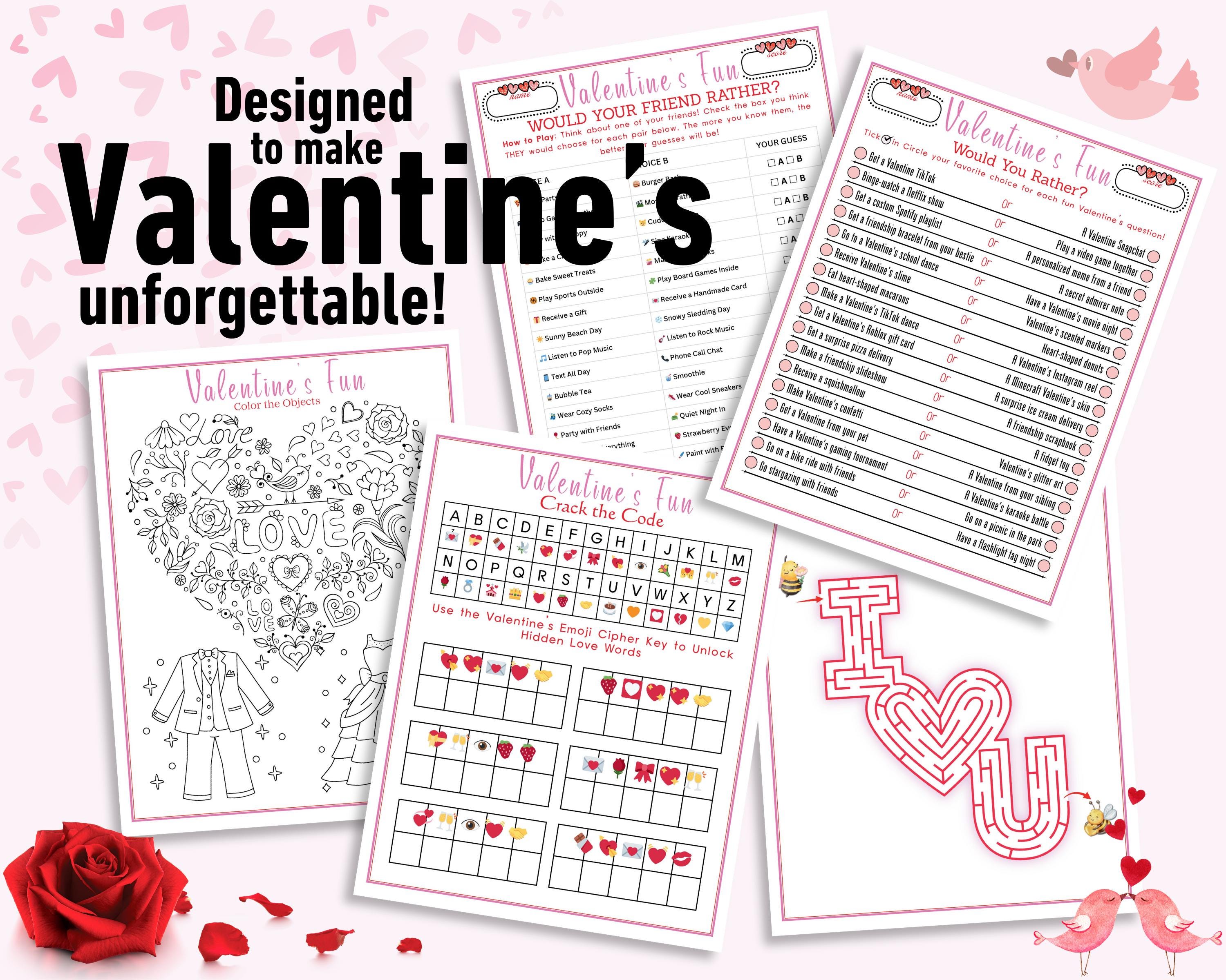 Valentine’s Day Games Bundle: 50+ Printable Party Activities for Kids ...