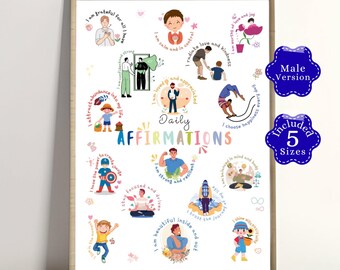 Positive Affirmations Poster for Boys: Calming Corner Decor (Digital Download)