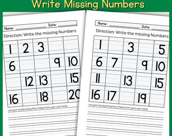 Missing Numbers 1-20 Worksheets: Preschool Kindergarten Math (PDF Downloadable Printables)