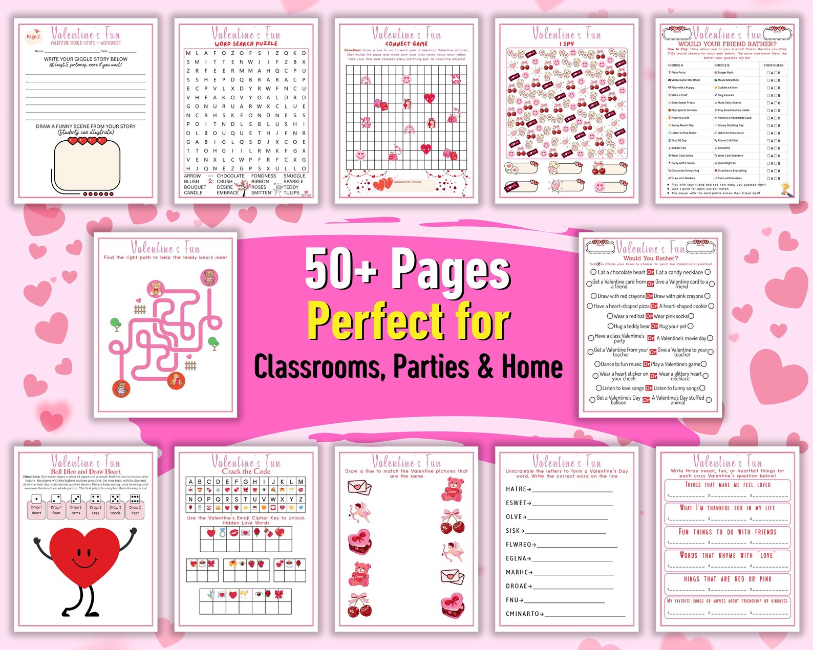 Valentine’s Day Games Bundle: 50+ Printable Party Activities for Kids ...
