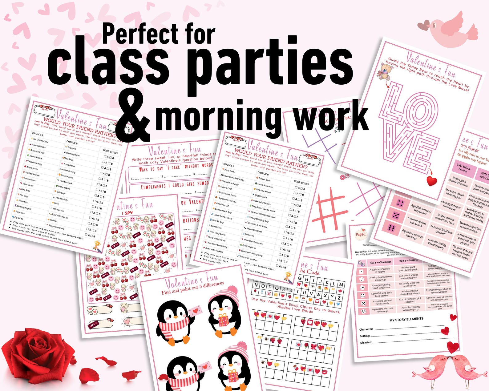 Valentine’s Day Games Bundle: 50+ Printable Party Activities for Kids ...