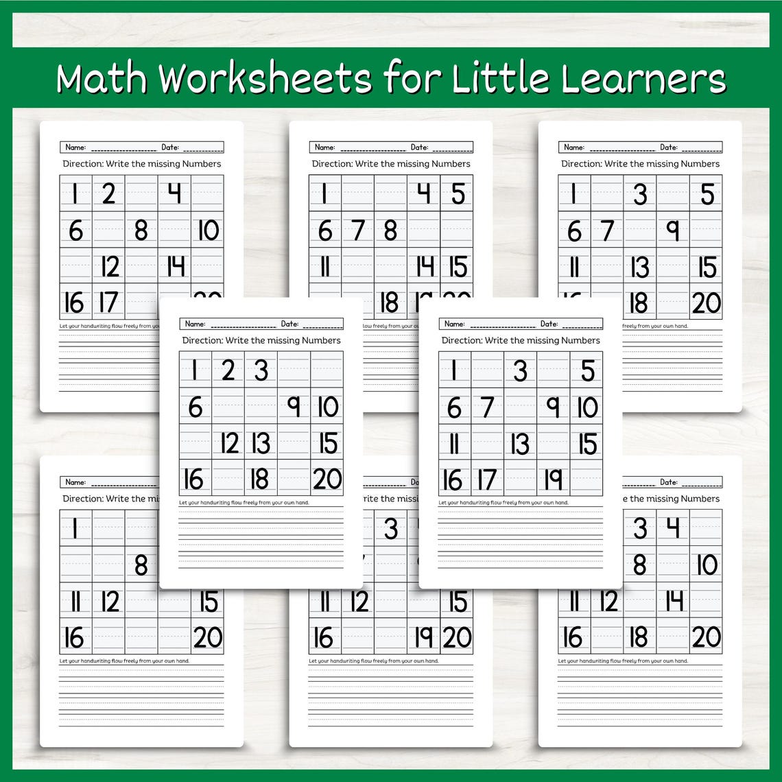 Missing Numbers 1-20 Worksheets: Preschool Kindergarten Math (PDF ...