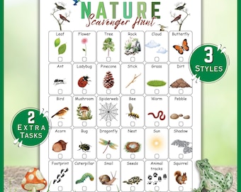 Nature Scavenger Hunt Printable Bundle: Kids Outdoor Quest, Camping Games (PDF Download)