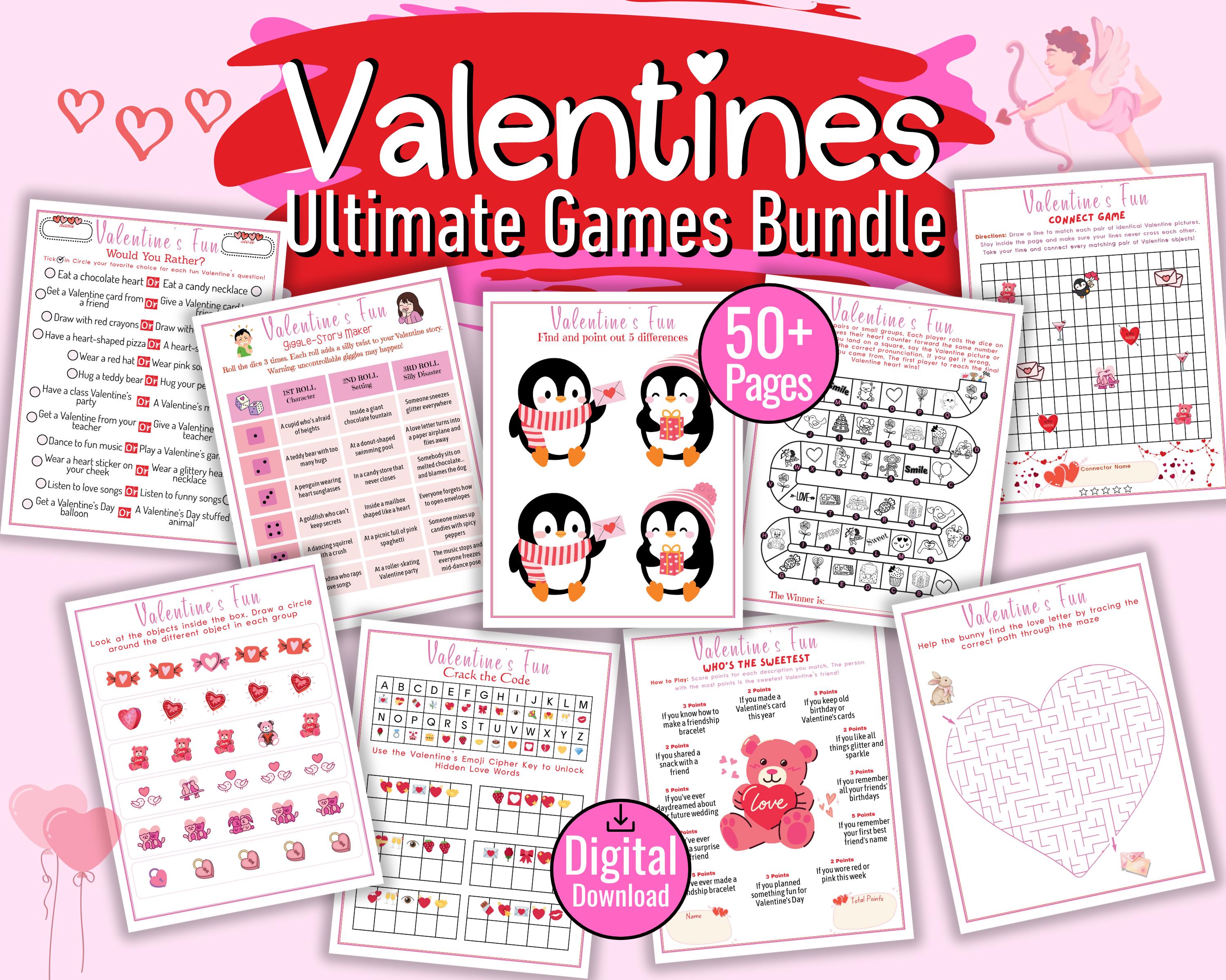 Valentine’s Day Games Bundle: 50+ Printable Party Activities for Kids ...