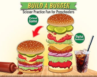 Burger Scissor Skills Activity | Preschool Cutting Practice | Fine Motor Skills Busy Book